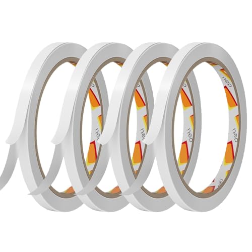 Lunpog Lot de 4 Ruban Adhésif Double Face, Extra Fort Transparent Ruban Adhésif pour Tapis, Moquettes, Revêtements de Sol en PVC, Décorations Photo, Enveloppes, 12mm x 10m