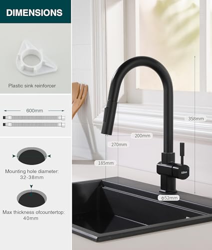 Mitigeur de cuisine en acier inoxydable noir pivotant