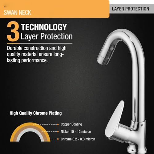 Image of ESOW Kitchen Drinking Water Faucet, 100% Stainless Steel, Swan Neck Tap Basin | Sink Faucet 360 Swivel | Table Top Pillar Cock | Tap Sink for Home, Bathroom & Office (Soft)