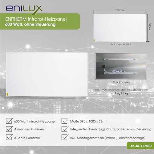 ENILUX Enitherm Infrarot Heizpanel 600W Infrarotheizung Wandheizung Heizung Heizkörper, Deckenheizung, Wandheizung, frei stehend – Bild 4