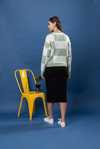 Image of Wear lusso Women's Round Neck Colour Block Sweater | 100% Wool Pullover | Full Sleeve Soft & Stylish Winter Wear for Women & Girls