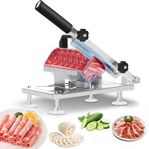 Manual Frozen Meat Slicer, Upgraded Stainless Steel Meat Cutter for Beef Mutton Bacon Home Food Slicing Machine for Hot Pot BBQ sandwiches pizza