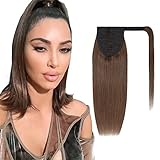 TESS Pferdeschwanz Haarteil Echthaar 35 cm 80g Lang Glatt Gewickelt Ponytail Extension Echthaar Wrap around für Frauen (35 cm-#4 mittel Braun)