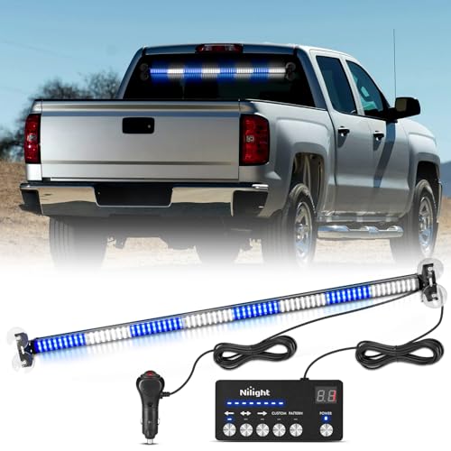Image of Nilight 144LED Traffic Advisor Strobe Light Bar with Controller Blue White | Emergency Warning Lights Hazard Interior Front /Rear Windshield Flashing for Cars Plow Trucks Construction Vehicles