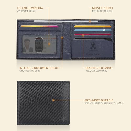 Image of Oak Leathers Slim Leather Wallet for Men - RFID Wallets Credit Card Holder Ultra Thin Gift for Mens, Front Pocket Minimalist Design
