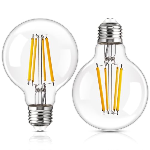 Genixgreen Dimmbare E27 LED Glühbirnen, G80 12W Edison Glühbirnen Retro Stil Globe Filament Warm White 2700K Dekorative Glühbirne, 100W Äquivalent, 2000LM, Klarglas, 2-Pack