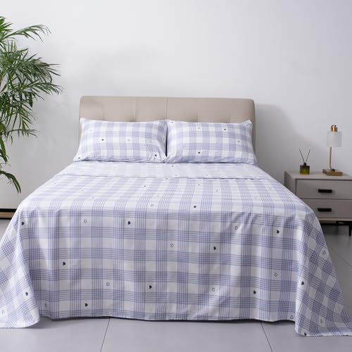 Image of Best Season Bed Sheet Set, Full Size, 4 Pieces(Heart and Grid) | Soft Durable Microfiber, Deep Pocket, Stain Resistant, Fade & Wrinkle Resistant