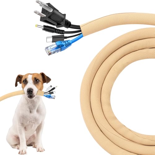 Image of Secbolt Cord Protectors from Pets No Chew, 10FT - 1 /2 Inch, Beige | Durable Cord Covers for Pets, Bite-Resistant Wire Protector for Cats, Dogs, Rabbits