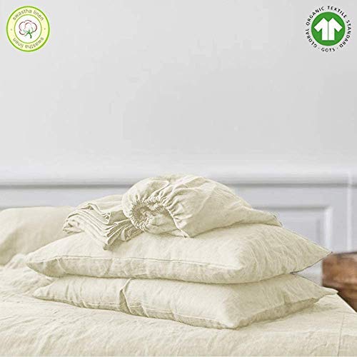 Sw Swastha Linen Cal King Fitted Bed Sheets, Pillow Cover Set 100% Organic Cotton 400 Tc Fits Mattress Upto 17 Inch Pocket Hotel Quality Luxury Soft Bedding Sheets, Pillowcases 4 Pc Sateen Weave Ivory #TOP6