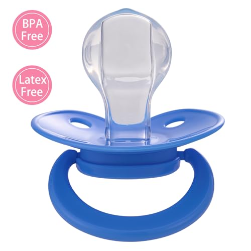 Image of Adult Sized Pacifier Bigshield : Replacement Silicone Paci Big Teat for Anxiety Release - Orthodontic Binky Taken Apart and Re-Assembled Blue