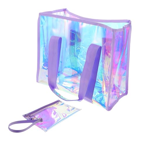 1 Set Large Capacity Beach Tote Bag Set for Women Durable PVC Material with Convenient Hanging Pouch for Summer Outings and Travel