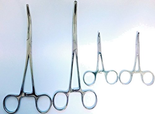 SURGICAL ONLINE Durable 4-Piece Curved Hemostat Set - High Quality Stainless Steel, Autoclavable, Precision Tips, Serrated Jaws, Three Locking Positions (3.5”, 5”, 6.25”, 8