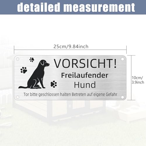 Vorsicht Freilaufender Hund, 25x10cm Achtung Schild, Betreten Auf Eigene Gefahr, Warnung Vor Dem Hund, Aluminium Mit Selbstklebend Und Vorgebohrten Löchern (1)