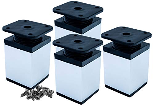 Lot de 4 pieds de meuble réglables en hauteur - Profil carré : 40 x 40 mm - Hauteur : 150 mm (+10 mm) - Couleur : chrome - Matériau : aluminium - Vis incluses - Hexaton Cover
