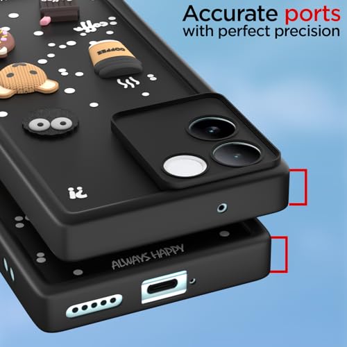 Image of Pikkme Back Cover for iQOO Z7 Pro 5G | Cute Fun Cartoon 3D Bear Silicone Full Body Protection Bumper Case (Black)