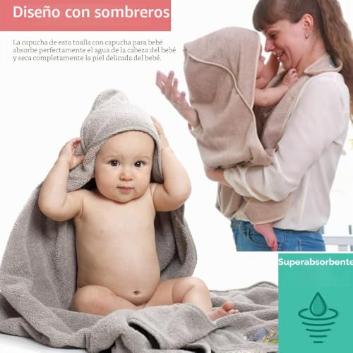 Miniatura 4 de Tyuodna Toalla De Bebé Con Capucha Y Delantal, Manos Libres, Algodón Suave Y Absorbente, Toallas Para Recién Nacido, Regalos Personalizados Para Niño Y Niña Caqui