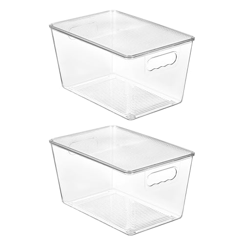 Image of Vtopmart 2 Pack Clear Stackable Storage Bins with Lids, Large Plastic Containers with Handle for Pantry Organizer and Storage,Perfect for Bathroom,Cabinet,Kitchen,Fridge,Closet Organization