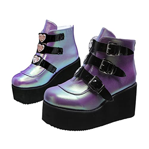 Generic Bottes de Cheville Femmes Bottes de Plate- Forme Punk Gothiques Botte de Combat avec Semelle en Caoutchouc Pompes à Talons Compensés Antidérapants 8Us
