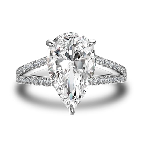 3.5ct Crushed Ice Elongated Pear Shaped Engagement Ring for Women,Split Shank 925 Sterling Silver Promise Ring for Wedding,Daily,Travel