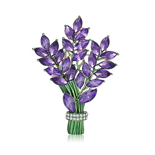 Image of GBAHFY Lavender Flower Brooch Crystal Rhinestone Glass Tulip Bouquet Brooch Lapel Pin Fashion Elegant Accessories Wedding Party Jewelry Gift for Women