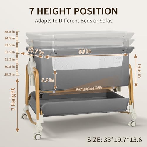 Image of 4-in-1 Baby Bassinet, Portable Bassinet Bedside Sleeper with Mosquito Net
