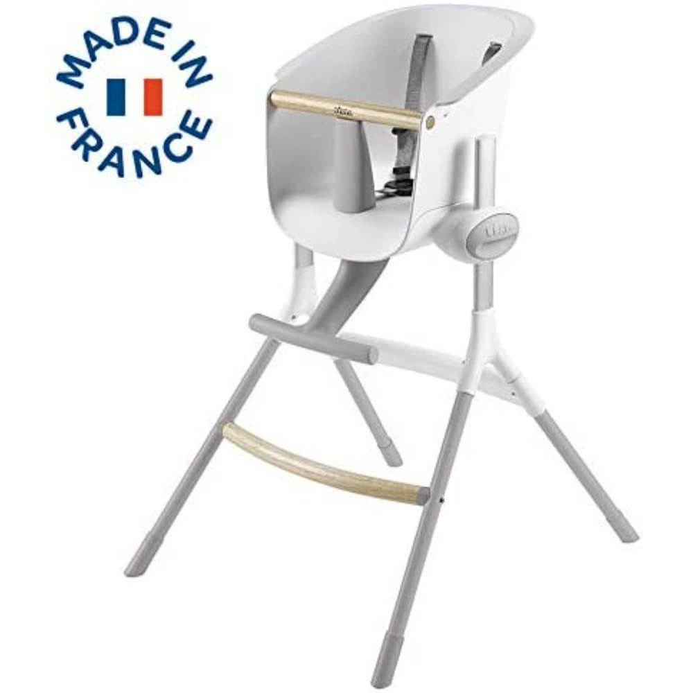 BÉABA - Trona Bebé Evolutiva - Ergonómica - Bandeja Extraíble y Reposapies - Altura Regulable 6 alturas - Gris/Blanco
