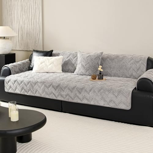 Genérico Suave Felpa Corta con Estampado de Espiga Funda Sofa 3 Plazas, Protector Antideslizante Cubre Sofas，Funda Lavable para sofás de 3 plazas y seccionales Gris Claro 1 pieza/90 * 240cm