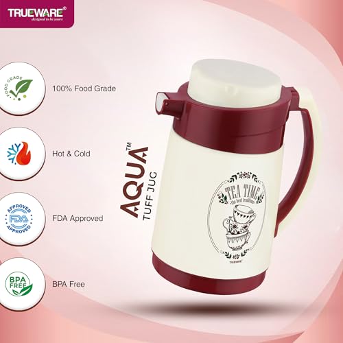Image of Trueware Aqua Jug Insulated Flask -1000 Ml | Insulated Tea Pot Kettle Inner Steel Outer Plastic | Hot & Cold | Food Grade Plastic | Lightweight BPA-Free | Wide Mouth Design | Ideal for Office, Travel