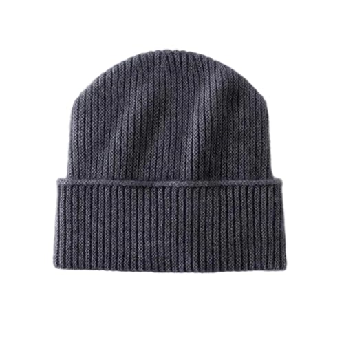 Bonnet hiver en laine cachemire tricot côtelé chaud et doux couleur unie