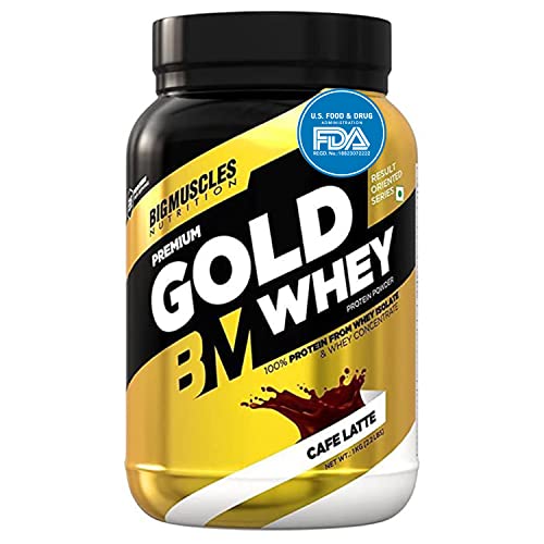 Image of Bigmuscles Nutrition Premium Gold Whey 1Kg | Isolate Whey Protein Blend [Caffe Latte] | USA FDA REGD. BRAND | 25g Protein Per Serving | 5.5g BCAA