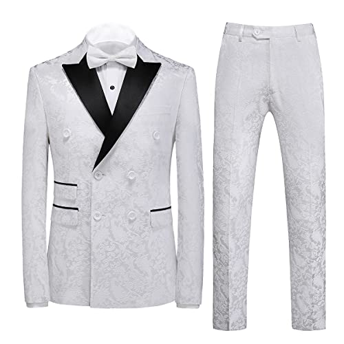 Mens Suit 3 Piece Floral Tux Double Breasted Blazer Vest Pants Set Us Size 36 White #TOP22