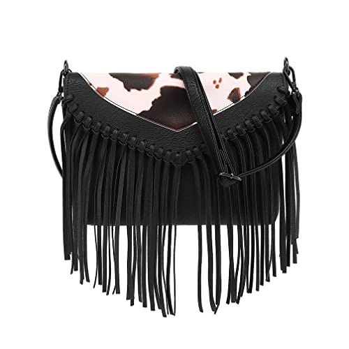 Image of Fringe Crossbody Purse for Women, Vintage Leather Western Boho Purse, Tassel Small Handbag Shoulder Bag