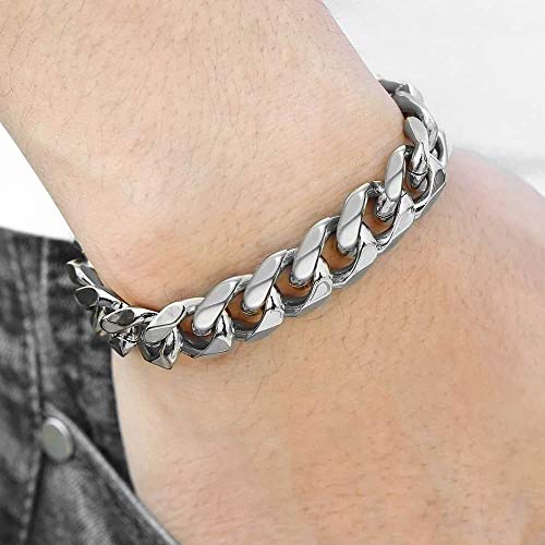 Trendsmax 15Mm Men's 316L Stainless Steel Silver Chunky Curb Cuban Link Chain Bracelet Fit For Mens Length 8.5Inch #TOP1