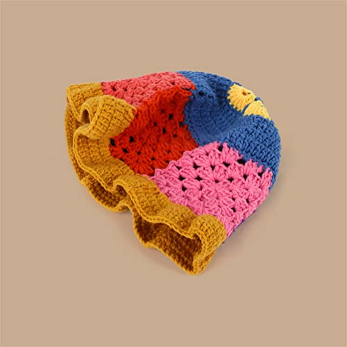 Miqil Women Hollow Knit Hat Floppy Contrast Color Crochet Bucket Hat Foldable Trendy Summer Autumn Fisherman Cap #TOP1