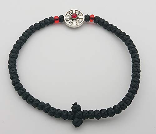 Blessed Greek Christian Orthodox Handmade Prayer Rope From Mt.Athos (Komboskoini Chotki) Thin Black ICXC Nika2