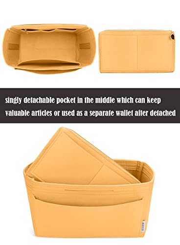 Image of LEXSION Felt Purse Bag Organizer Insert with zipper Bag Tote Shaper Fit Speedy Neverful PM MM, Light Yellow, Medium
