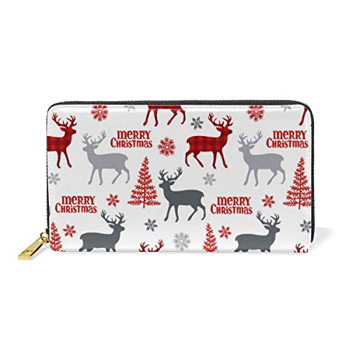 Preisvergleich Produktbild Gigijy Merry Christmas Elch Geldbörse, mehrere Kreditkartenfächer, Tasche für Frauen, echtes Leder, mit Reißverschluss
