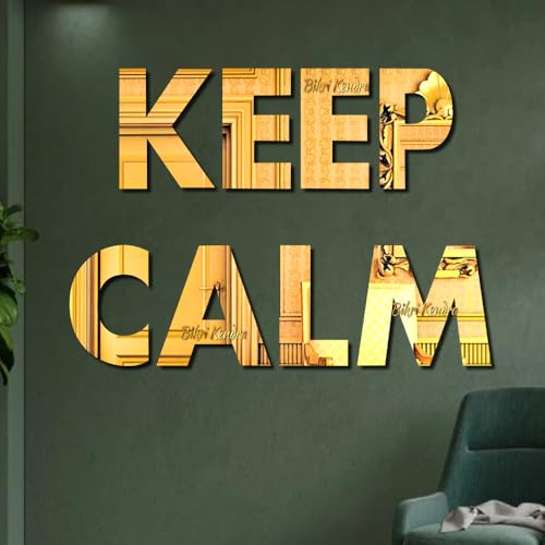 Image of Bikri Kendra - Keep Calm Letter Mirror Sticker, Acrylic stikcer, Decorative Mirror Sticker for Wall, Bedroom, Hall, Living Room, Kitchen. (Gold Keep Calm)