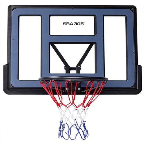 Generic 43.31x29.53in Shatterproof Basketball Hoop Wall-Mount Adjustable Basketball Hoop with All-Weather Net Fits for All Basketballs Systems Indoor Outdoor