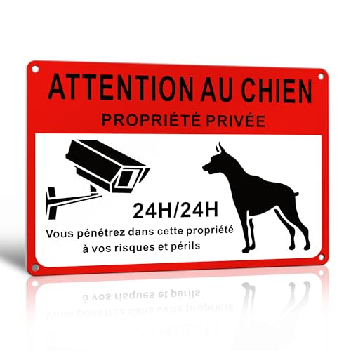 TAKULA Attention au Chien-Panneau Propriété Privée-Pancarte Video Surveillance,30 * 20CM Pancarte Aluminium Réfléchissante Attention au Chien