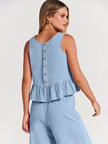 Prinbara Two Piece Outfits For Women Cruise Resort Wear 2023 Summer Set Vacation Sleeveless Linen Crop Tank Top Casual Matching Lounge Sets Tracksuits Long Pants Jumpsuits Clothes 8Pa17-Danlan-M #TOP7