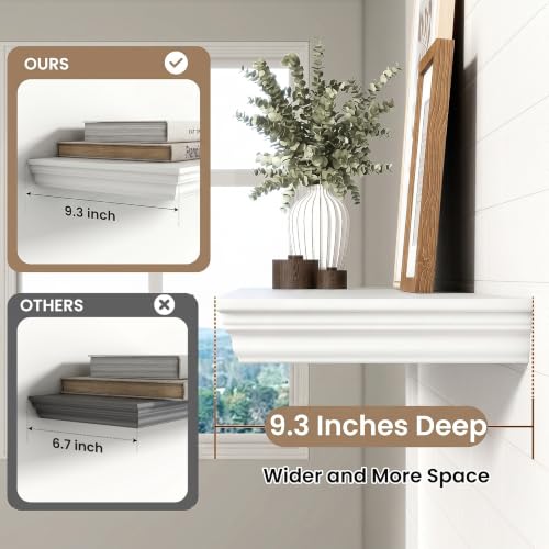 Image of 30 Inch Floating Shelves for Wall, 9.3 inchD Crown Molding Wood Display Shelf