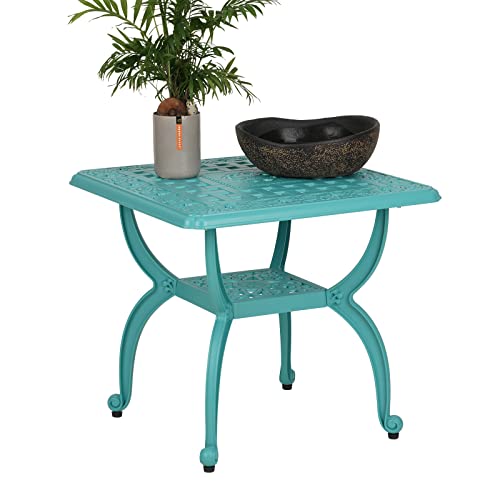 Jardin De Centennial Cast Aluminum Outdoor Side Table,Anti-Rust Outdoor End Table,Patio Coffee Bistro Table For Indoor,Garden,Porch,Balcony(Square Blue) #TOP5