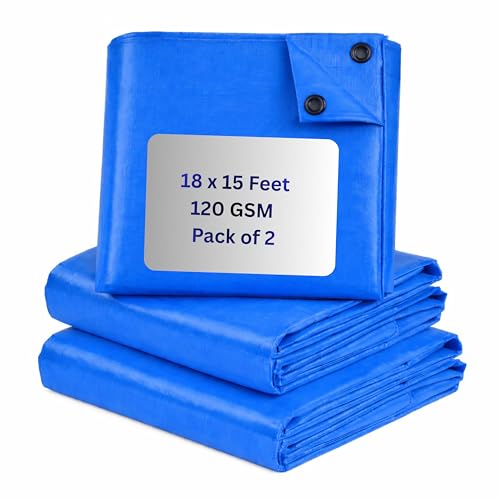 Image of Premium 40x30ft Blue Tarpaulin, Thadika, 120 GSM Virgin Tharpai Sheet, Heavy Duty Waterproof Tadpatri Cover with Reinforced Eyelets & UV Protection, Ideal for Trucks, Farms & Home Use, 1 Sheet