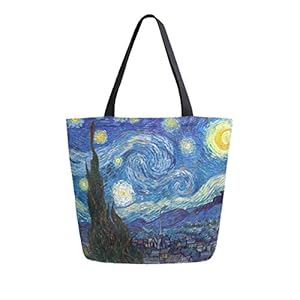 The Starry Night Canvas Tote Bag Large Women Casual Shoulder Bag Handbag, Oil Painting Reusable Multipurpose Heavy Duty Shopping Grocery Cotton Bag for Outdoors.