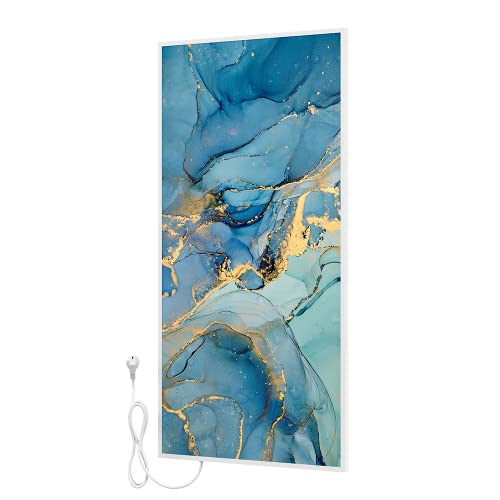 BR Bringer Bild Infrarotheizung mit Rahmen- Bildheizung mit UV Druck- 60x120x1, 8cm- Fluid Art Marmor Optik, blau