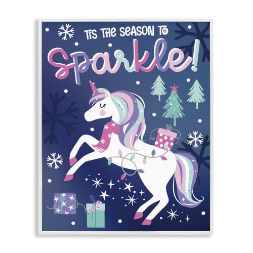 Whimsical Christmas Unicorn Snowflakes, 16 x 20 Inch Framed Giclée Print