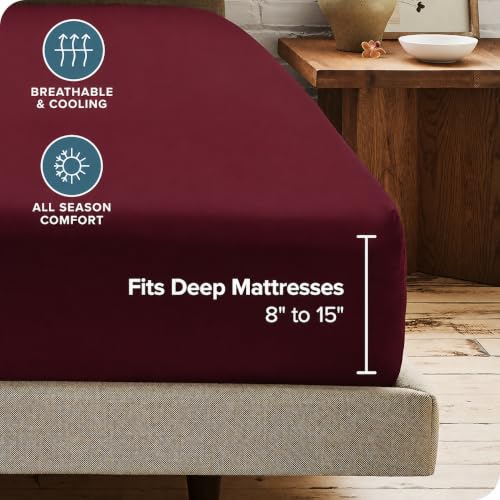 Image of 600 TC 100% Egyptian Cotton Fitted Sheet for King Bed Size Fitted Bed Sheet with Pillow Cover for Bedroom, Soft Hotel Quality Size - 72 x78+12 Burgundy Pillow Cover Size -18 x 28 Inch