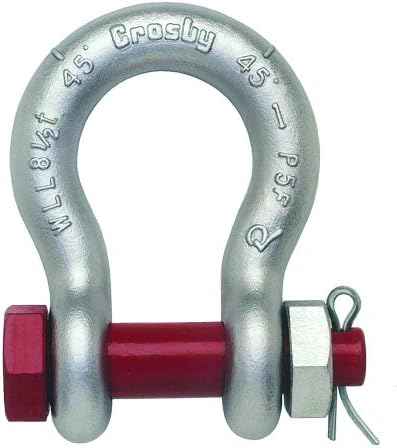 Crosby 1019470 Carbon Steel G-2130 Bolt Type Anchor Shackle, Galvanized, 1 Ton Working Load Limit, 3/8" Size