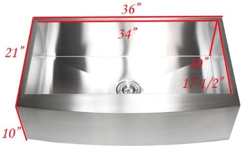 36 Inch Stainless Steel Single Bowl Curved Front Farmhouse Apron Kitchen Sink 16 Gauge